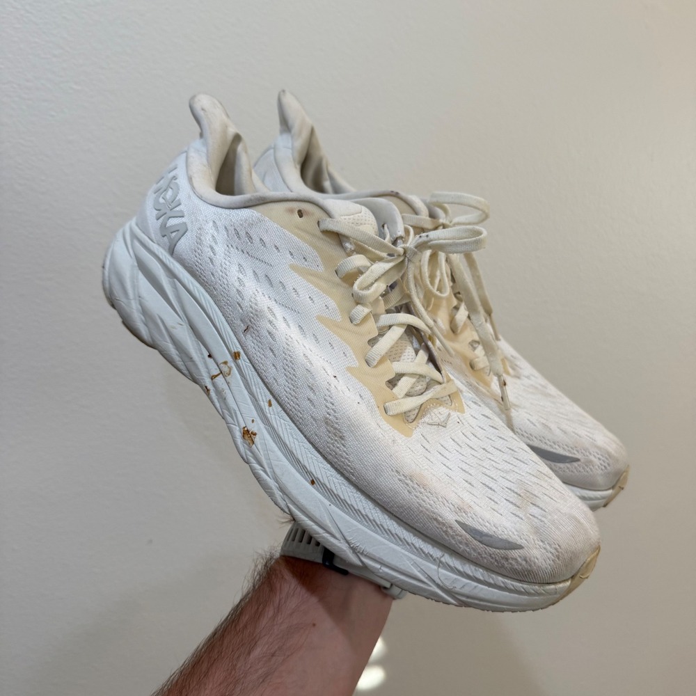 Hoka Clifton 8 Mens Running Shoes White Size 13.5 Road Sneakers No Insoles